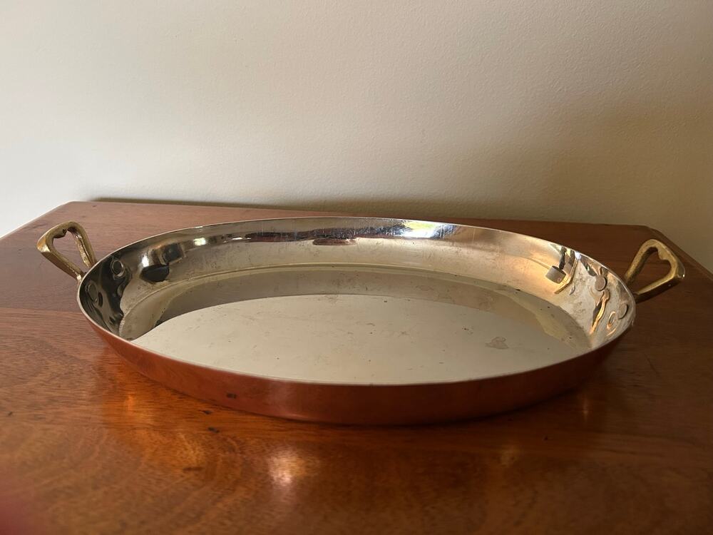 Hammered Copper Pan with Brass Handles – Oval Cooking Pan or Decorative Display